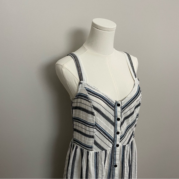 Zara Dres Midi Striped Cotton Button Front Pockets Coastal Beach Cottagecore - Picture 2 of 12